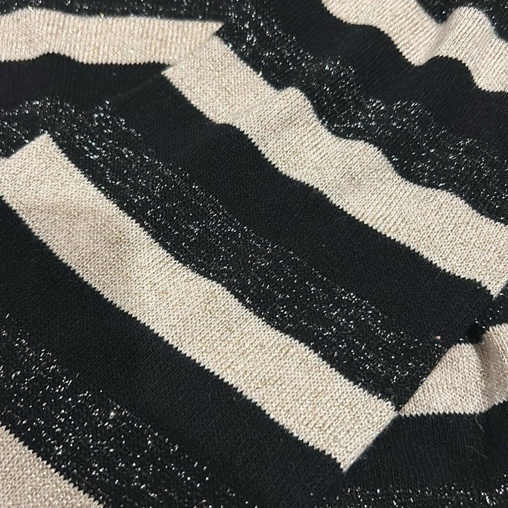 A.P.C Black & Cream Sparkle Striped Crew Neck Long Sleeve Sweater Size Large - Picture 5 of 5
